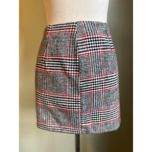 Y2K academia Plaid Mini Skirt Black White Red Houndstooth Checkered whimsi XS